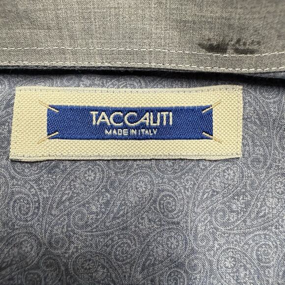 Taccaliti Button Down Long Sleeve Shirt Mens XXL 3XL Gray Paisley Italy Cotton - Picture 2 of 8